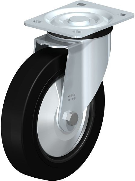 Blickle L-POEV 200XR-FA Stahlblech-Lenkrolle, mittelschwere Ausführung, mit Anschraubplatte, Elastik-Vollgummi, Schwarz, 850739