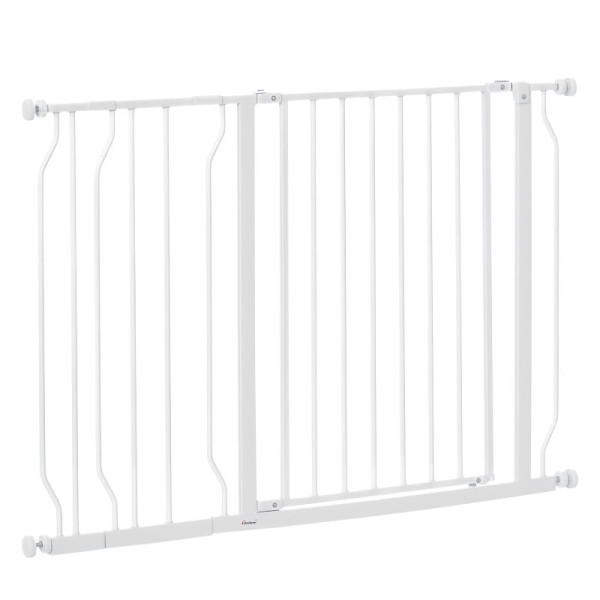 PawHut Hunde-Absperrgitter, Klemmmontage, verstellbare Länge, Stahl/ABS, 75-115 x 76cm, Weiß, D06-109V01