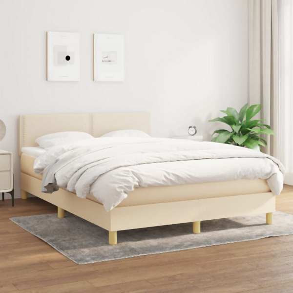 vidaXL Boxspringbett mit Matratze Creme 140x190 cm Stoff, 3140534