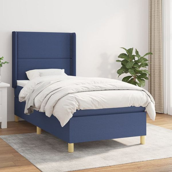 vidaXL Boxspringbett mit Matratze Blau 90x200 cm Stoff, 3131887