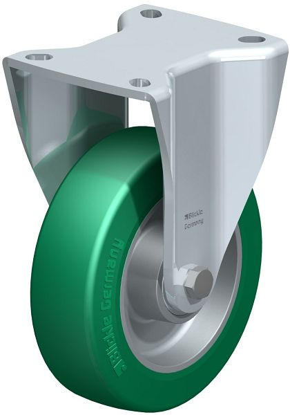 Blickle BH-ALST 125K-1 Stahlblech-Bockrolle, Schwerlast-Ausführung, mit Anschraubplatte, Blickle Softhane®, Grün, 638155