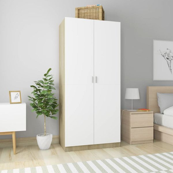 vidaXL Kleiderschrank Weiß Sonoma-Eiche 90x52x200 cm Holzwerkstoff, 800635