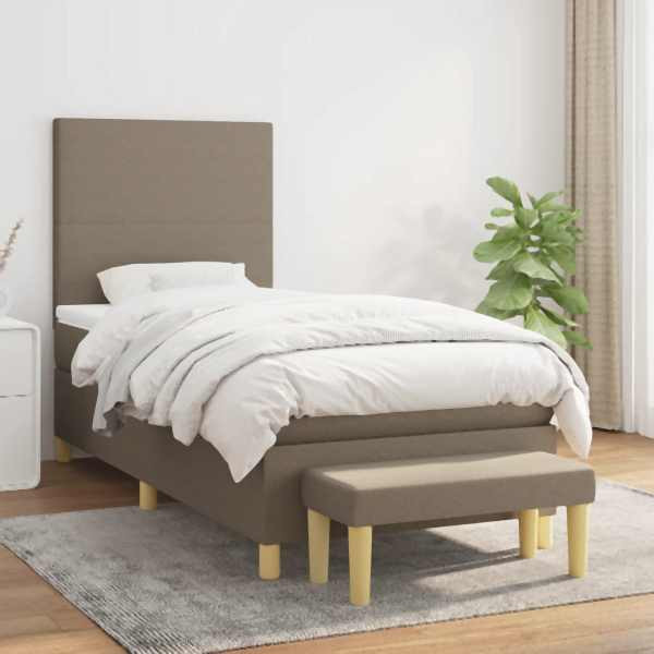 vidaXL Boxspringbett mit Matratze Taupe 90x200 cm Stoff, 3136969