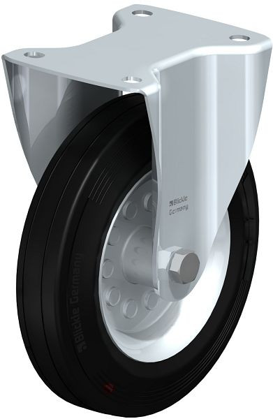 Blickle B-VEHI 200R Hitzebeständige Stahlblech-Bockrolle mit Anschraubplatte, Vollgummi, Schwarz, 442673