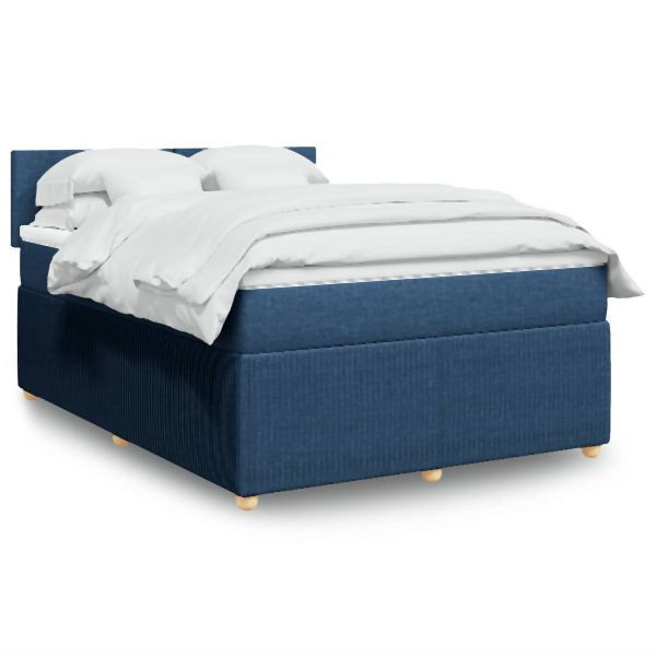 vidaXL Boxspringbett mit Matratze Blau 160x200 cm Stoff, 3289806