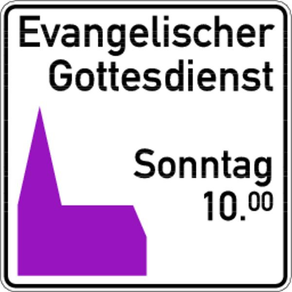 Schilder Klar Hinweisschild Evangelischer Gottesdienst, 750x750x2 mm Aluminium 2 mm, reflektierend Typ I, 11605601