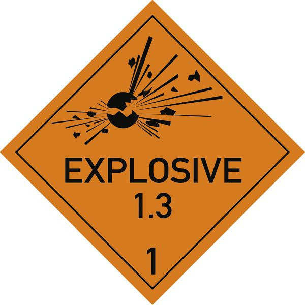 Moedel Gefahrzettel Klasse 1 - Unterklasse 1.3 Text EXPLOSIVE, Folie, 100x100 mm, 65920