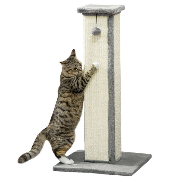 PawHut Kratzbaum Katzenbaum, inkl. Ball, Plüsch, Sisal, 41 cm x 41 cm x 81 cm, Creme + Grau, D30-663V00GY