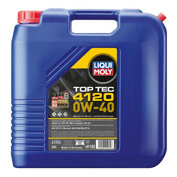 LIQUI MOLY Motoröl Top Tec 4120 0W-40, Kanister Kunststoff, VE: 20 Liter, 21972