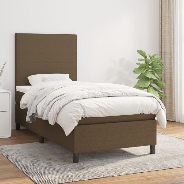 vidaXL Boxspringbett mit Matratze Dunkelbraun 90x200 cm Stoff, 3141588