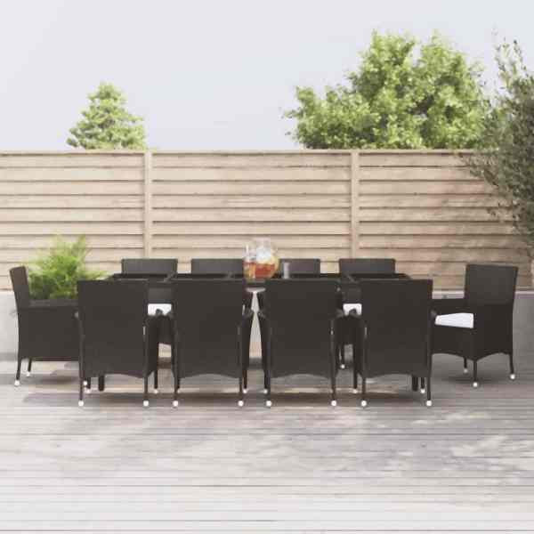 vidaXL 11-tlg. Garten-Essgruppe mit Kissen Schwarz Poly Rattan, 3187323