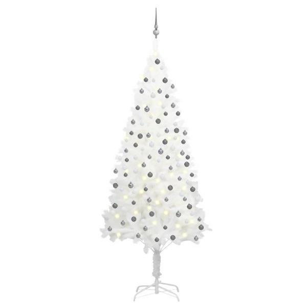 vidaXL Künstlicher Weihnachtsbaum mit Beleuchtung & Kugeln Weiß 210 cm, 3077721