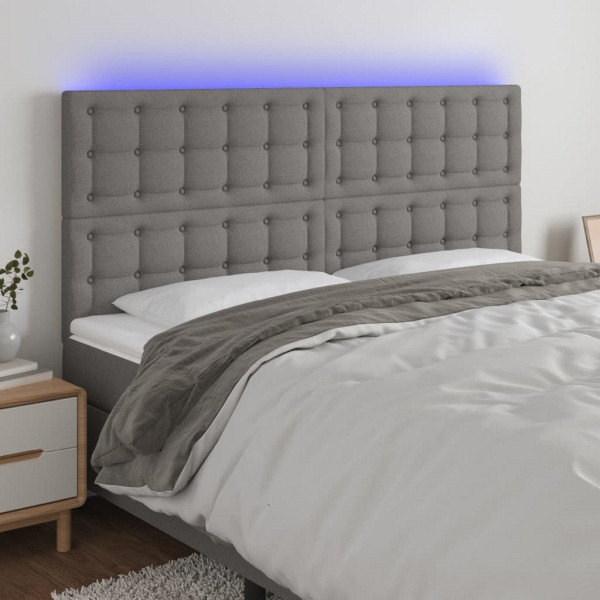 vidaXL LED Kopfteil Dunkelgrau 200x5x118/128 cm Stoff, 3122881