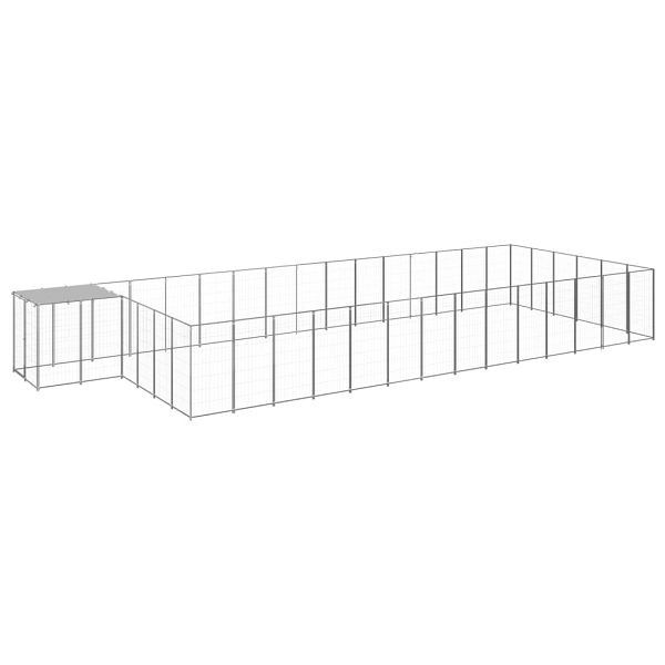 vidaXL Hundezwinger Silbern 26,62 m² Stahl, Material: PE, pulverbeschichteter Stahl, 3082224