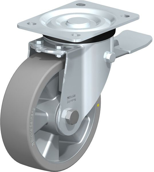 Blickle L-ALTH 160K-ST-AS Stahlblech-Lenkrolle, mittelschwere Ausführung, mit Anschraubplatte & Feststeller, Blickle Extrathane®, Grau, 633354