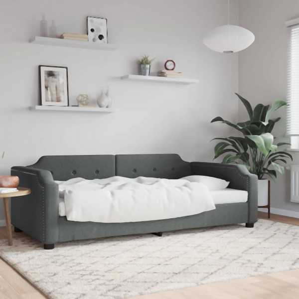vidaXL Tagesbett Dunkelgrau 90x200 cm Stoff, Massivholz, 354206