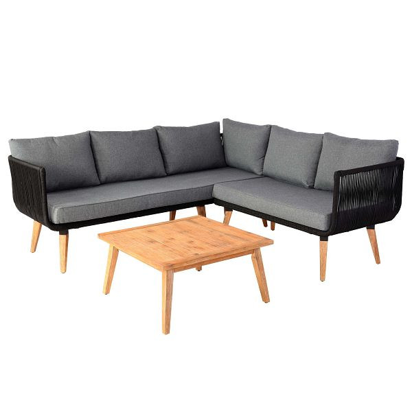 Mendler Garten-Garnitur HWC-L30, Garnitur Sitzgruppe Lounge-Set Sofa, Akazie Holz MVG, Polster dunkelgrau, 99120+99121