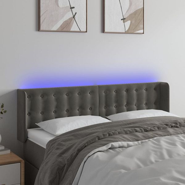 vidaXL LED Kopfteil Dunkelgrau 147x16x78/88 cm Samt, 3123719