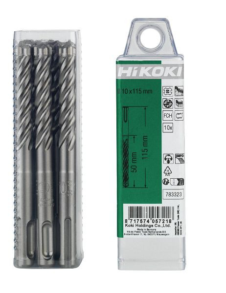 HiKOKI Hammerbohrer SDS-Plus Vollhartmetallkopf (VHM) 4-Schneider 10 x 150/215 mm, VE: 10 Stück, 783325