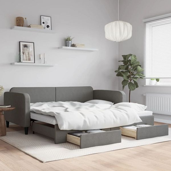 vidaXL Tagesbett Ausziehbar mit Schubladen Dunkelgrau 100x200 cm Stoff, 3196858