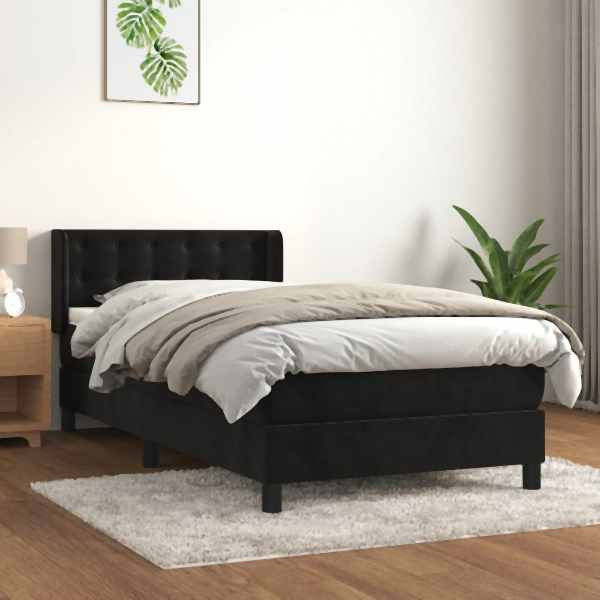 vidaXL Boxspringbett mit Matratze Schwarz 90x200 cm Samt, 3131179