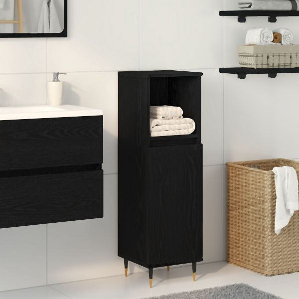 vidaXL Badezimmer Schrank Schwarz Eiche 30x30x100 cm Sperrholz, 862884