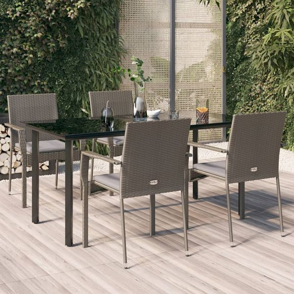 vidaXL 5-tlg. Garten-Essgruppe mit Kissen Schwarz und Grau Poly Rattan, 3185140