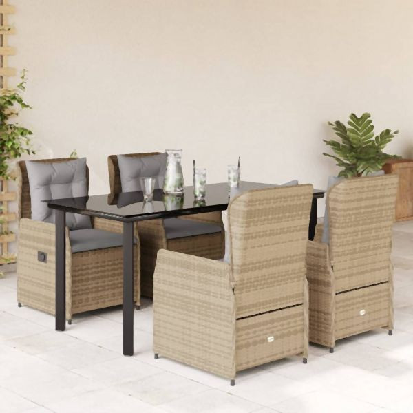 vidaXL 5-teilig Garten-Essgruppe mit Kissen Beige Poly Rattan, 3262878