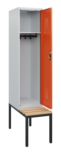 C+P Spind Evolo PLUS, 1 Abteil, 1950x400x815mm, 7035/2004, Zylinderschloss, Sitzfläche Holz, Sitzbank, 0490505-12 S10022