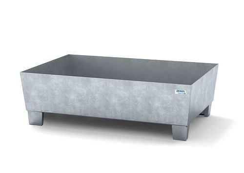 DENIOS Auffangwanne classic-line für 1 Fass, Stahl verzinkt, Füße, ohne Gitterrost, B 1236 mm, 259307