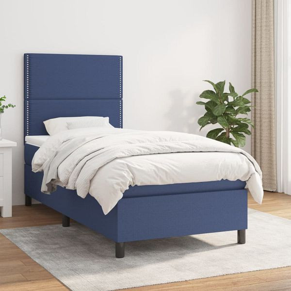 vidaXL Boxspringbett mit Matratze Blau 90x190 cm Stoff, 3141663
