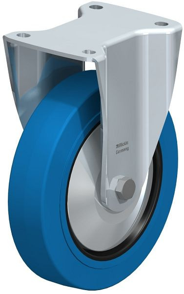 Blickle BH-POEV 200R-SB-FA Stahlblech-Bockrolle, Schwerlast-Ausführung, mit Anschraubplatte, Elastik-Vollgummi, Blau, 749156