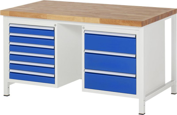 RAU Werkbank Serie 8000 - Gestell-Bauweise (Schweißgestell), 2 Unterbau-Container (6x Schublade, 3x Schublade), 1500x840x900 mm, 03-8183A1-159B4S.11