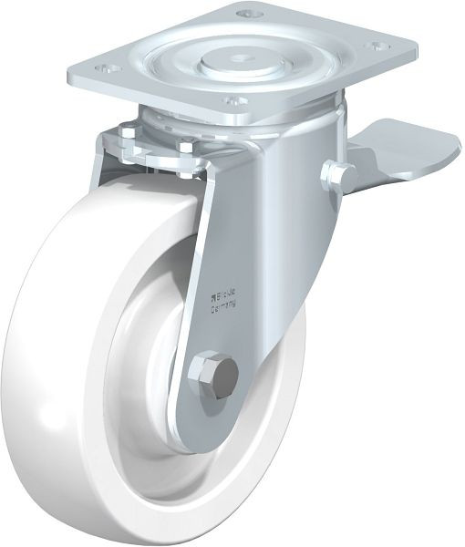 Blickle LH-SPO 175K-ST Stahlblech-Lenkrolle, Schwerlast-Ausführung, mit Anschraubplatte & Feststeller, Polyamid, Weiß, 11809