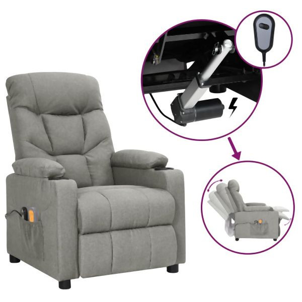 vidaXL Massagesessel Elektrisch Hellgrau Stoff, 3098827