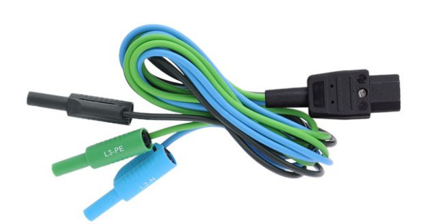 Metrel 3-Draht-Messleitungsadapter IEC-Stecker auf 4mm Bananenstecker 1.5m, 0.75 mm², schwarz/ grün/ blau, A 1670, 20993705