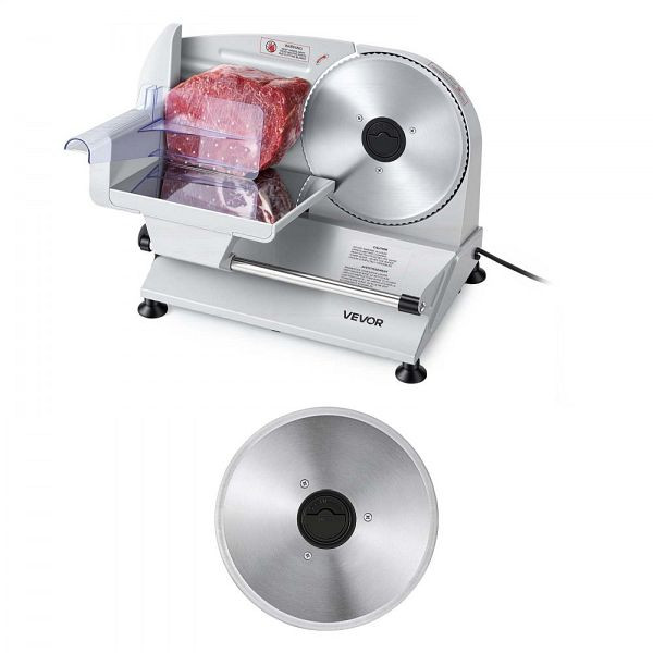 VEVOR Fleischschneidemaschine 200 W, Elektrische Aufschnittmaschine, 19 cm Klingen, 0–15 mm Schnittdicke, für Fleisch & Brot, DRQPJ200WSDP5IVA1001V2