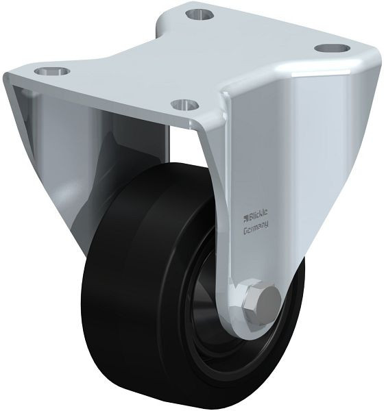 Blickle BH-POEV 82KD Stahlblech-Bockrolle, Schwerlast-Ausführung, mit Anschraubplatte, Elastik-Vollgummi, Schwarz, 851935