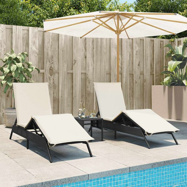 vidaXL Sonnenliegen 2 Stück mit Tisch Schwarz Poly Rattan, 4002710