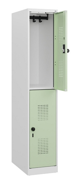 C+P Doppelstöckiger Spind Evolo PLUS, 2 Fächer, 1530x300x500mm, 9016/6019, Drehriegel, 0493005-10 S10021