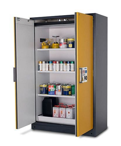 asecos Feuerbeständiger Gefahrstoffschrank Select W-123, 3 Einlegeböden, Türen gelb, 200989