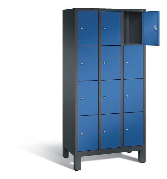 C+P Schließfachschrank Evolo, H1850xB900xT500mm, Farbe: Schwarzgrau / Enzianblau, 48010-304 S10187