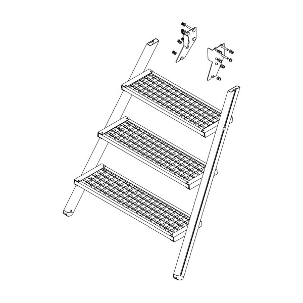 Munk Günzburger Steigtechnik Aufstieg Podesttreppe 4 Stufen inkl. Montagesatz, Stahl-Gitterrost, 800046