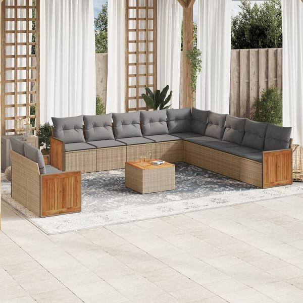 vidaXL 12-teilig Garten-Sofagarnitur mit Kissen Beige Poly Rattan, 3227816