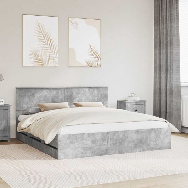 vidaXL Bettrahmen mit Kopfteil Beton Grau 180 x 200 cm Ingenieurs Holz, 3410682