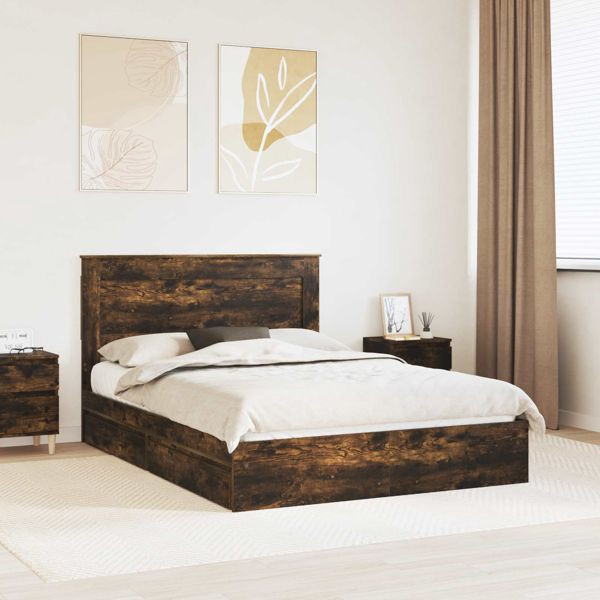 vidaXL Aufbewahrungsbett Geräucherte Eiche 160 x 200 cm Holzwerkstoff, 3410232
