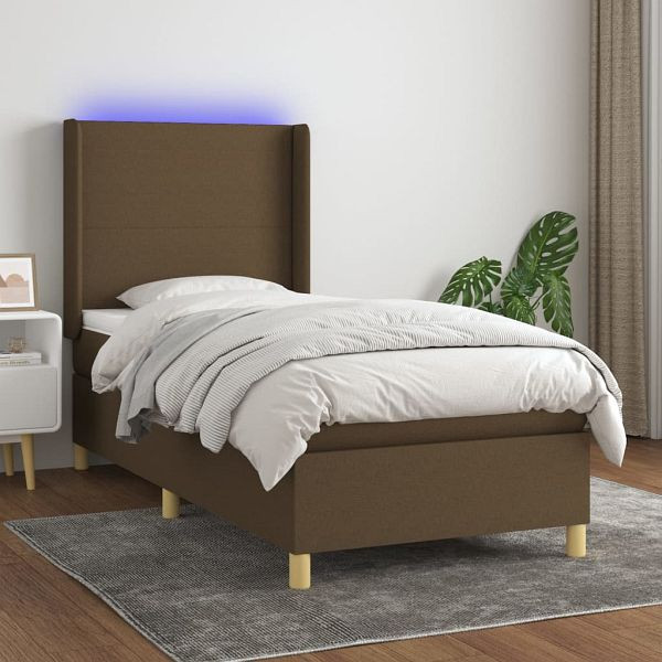 vidaXL Boxspringbett mit Matratze & LED Dunkelbraun 80x200 cm Stoff, 3138672