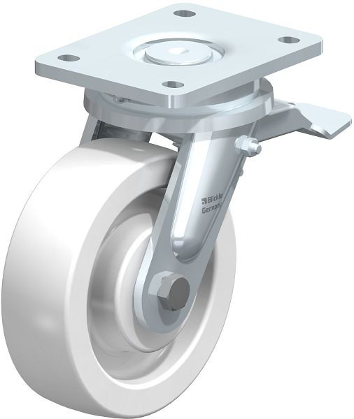 Blickle LO-SPO 160K-ST Stahlgeschweißte Schwerlast-Lenkrolle mit Feststeller, Polyamid, Weiß, 754946