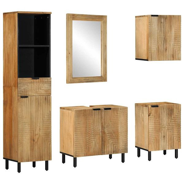 vidaXL 5-tlg. Badmöbel-Set Braun Massivholz Mango, 3310009
