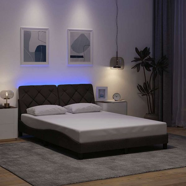 vidaXL Bettgestell mit LED ohne Matratze Dunkelbraun 140x190 cm Stoff, 3310667
